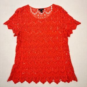 Alfani Blouse Womens Large Coral Lace Crochet Cotton Boho Cottagecore‎